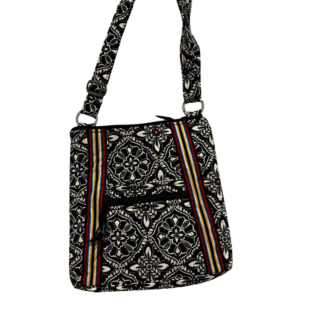 Vera Bradley Hipster Crossbody Bag Black White Medallion Quilted Cotton Floral